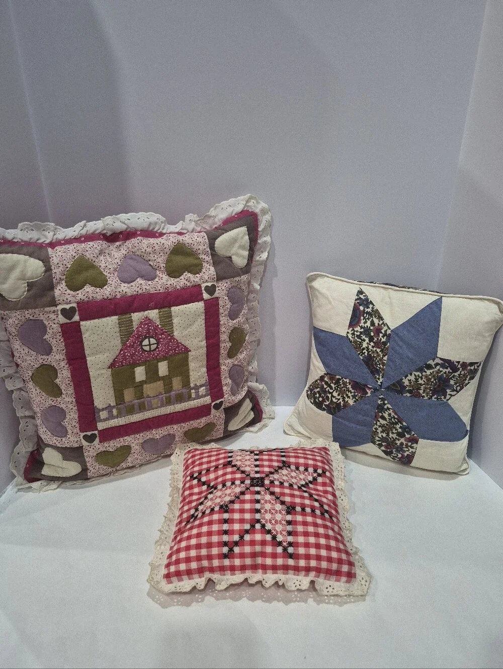 Vintage Cottagecore Country Rustic Handmade Pillows Lot Of Three